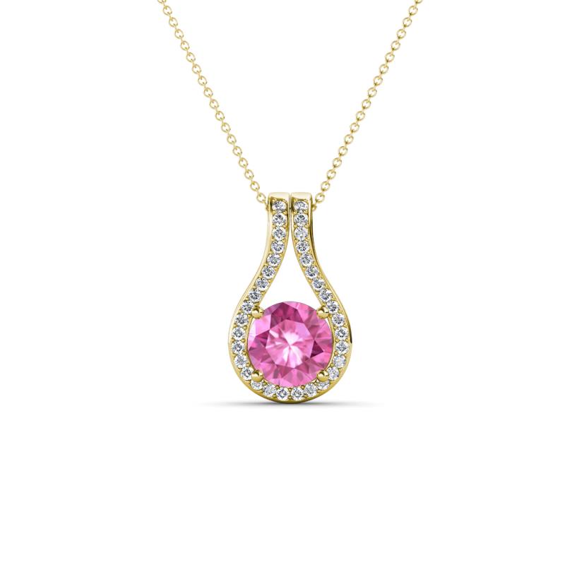Lauren 5.00 mm Round Pink Sapphire and Diamond Accent Teardrop Pendant Necklace 