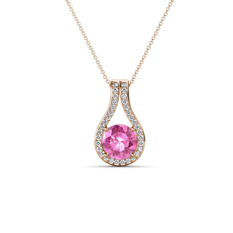 Lauren 5.00 mm Round Pink Sapphire and Diamond Accent Teardrop Pendant Necklace 