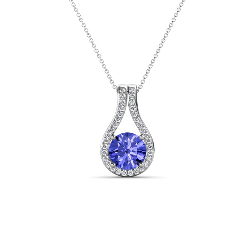 Lauren 5.00 mm Round Tanzanite and Diamond Accent Teardrop Pendant Necklace 