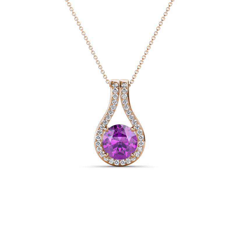 Lauren 5.00 mm Round Amethyst and Diamond Accent Teardrop Pendant Necklace 