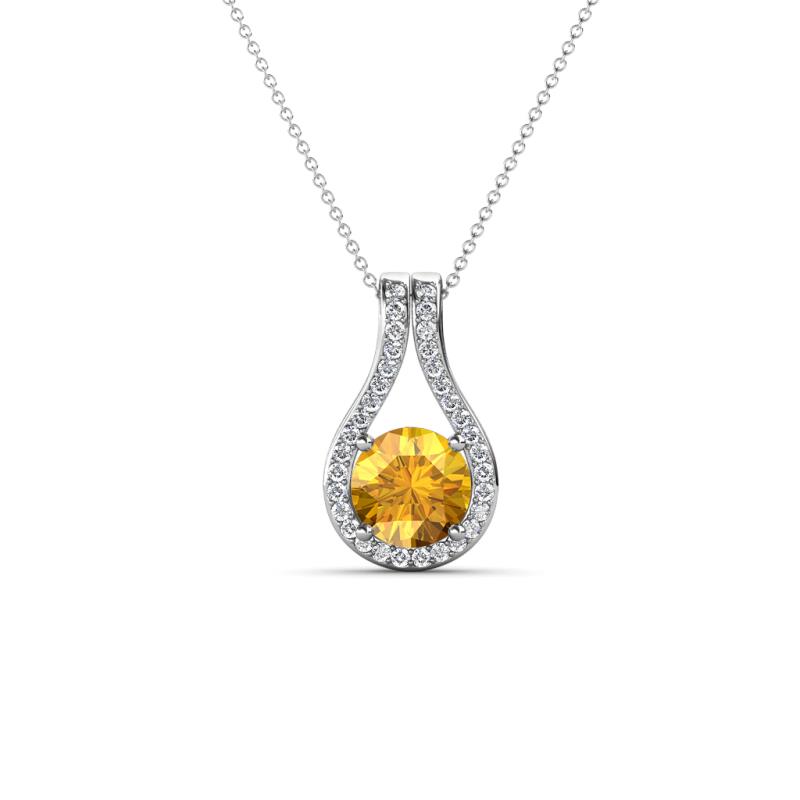 Lauren 5.00 mm Round Citrine and Diamond Accent Teardrop Pendant Necklace 