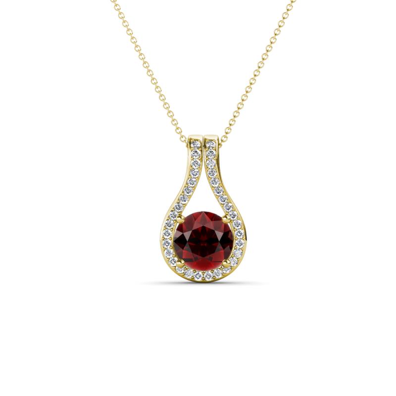 Lauren 5.00 mm Round Red Garnet and Diamond Accent Teardrop Pendant Necklace 