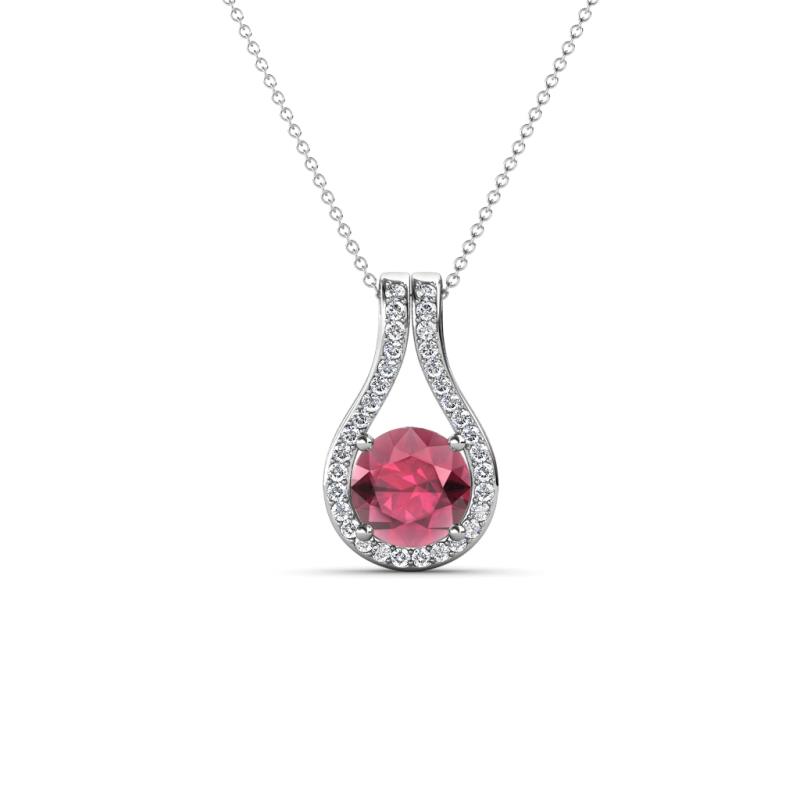 Lauren 5.00 mm Round Rhodolite Garnet and Diamond Accent Teardrop Pendant Necklace 