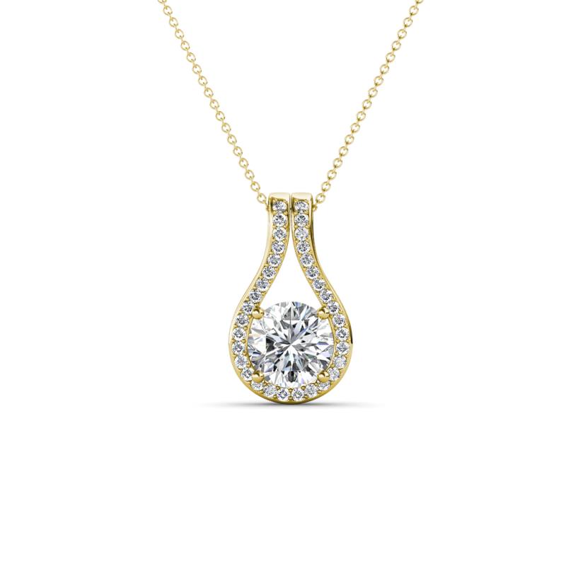 Lauren 5.00 mm Round Forever Brilliant Moissanite and Diamond Accent Teardrop Pendant Necklace 