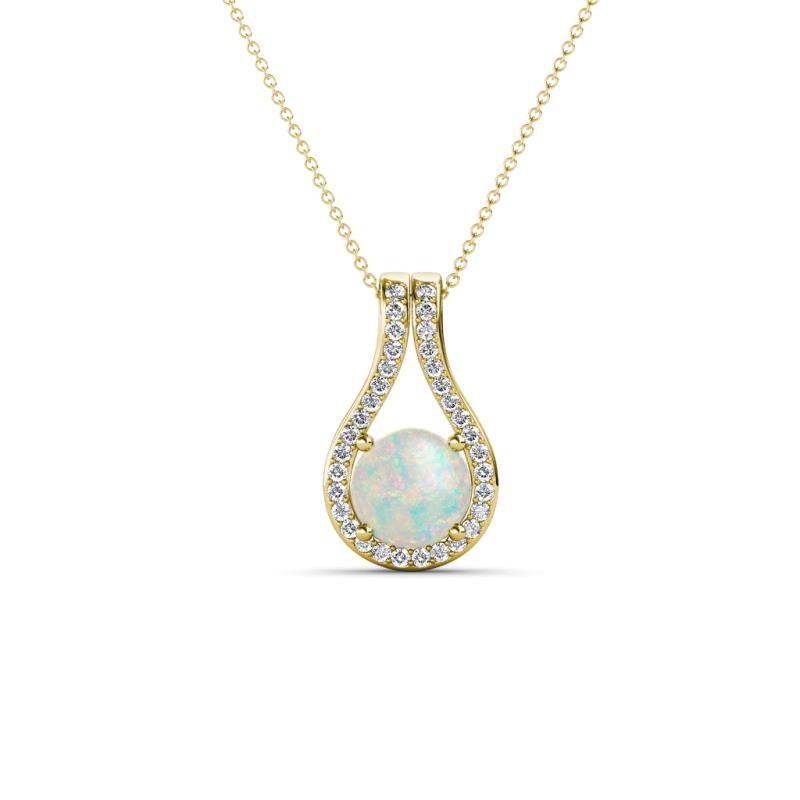 Lauren 5.00 mm Round Opal and Diamond Accent Teardrop Pendant Necklace 