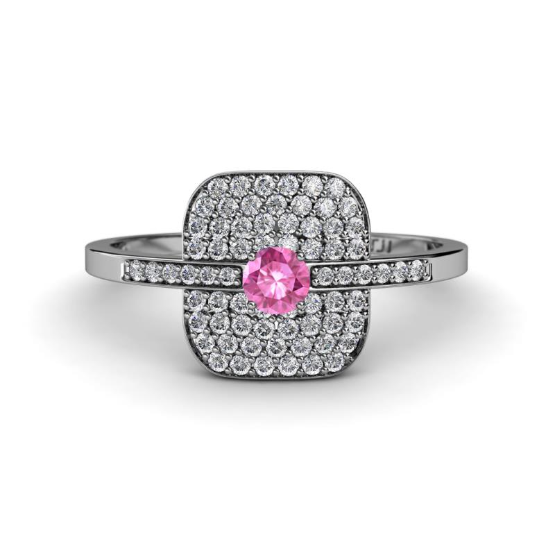 Faye Prima Round Pink Sapphire and Diamond Engagement Ring 