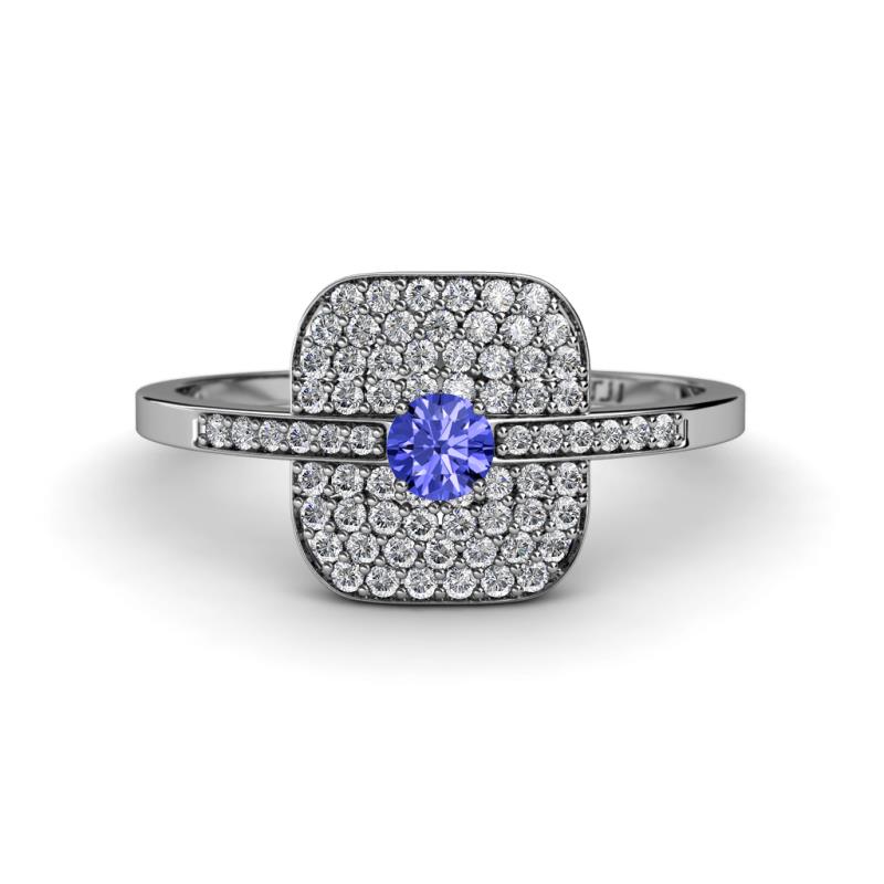 Faye Prima Round Tanzanite and Diamond Engagement Ring 