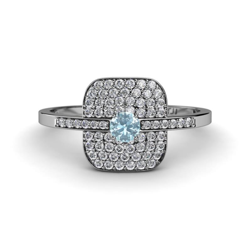 Faye Prima Round Aquamarine and Diamond Engagement Ring 
