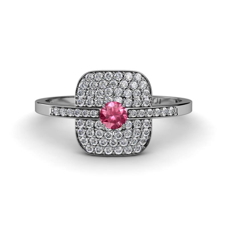 Faye Prima Round Pink Tourmaline and Diamond Engagement Ring 