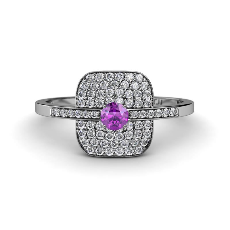Faye Prima Round Amethyst and Diamond Engagement Ring 