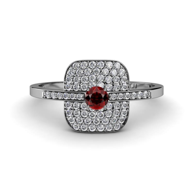 Faye Prima Round Red Garnet and Diamond Engagement Ring 