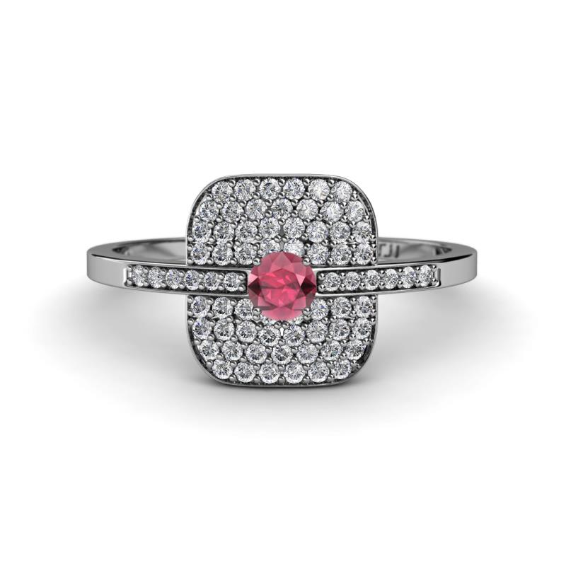 Faye Prima Round Rhodolite Garnet and Diamond Engagement Ring 