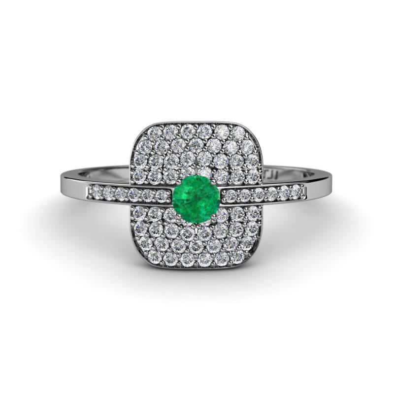 Faye Prima Round Emerald and Diamond Engagement Ring 