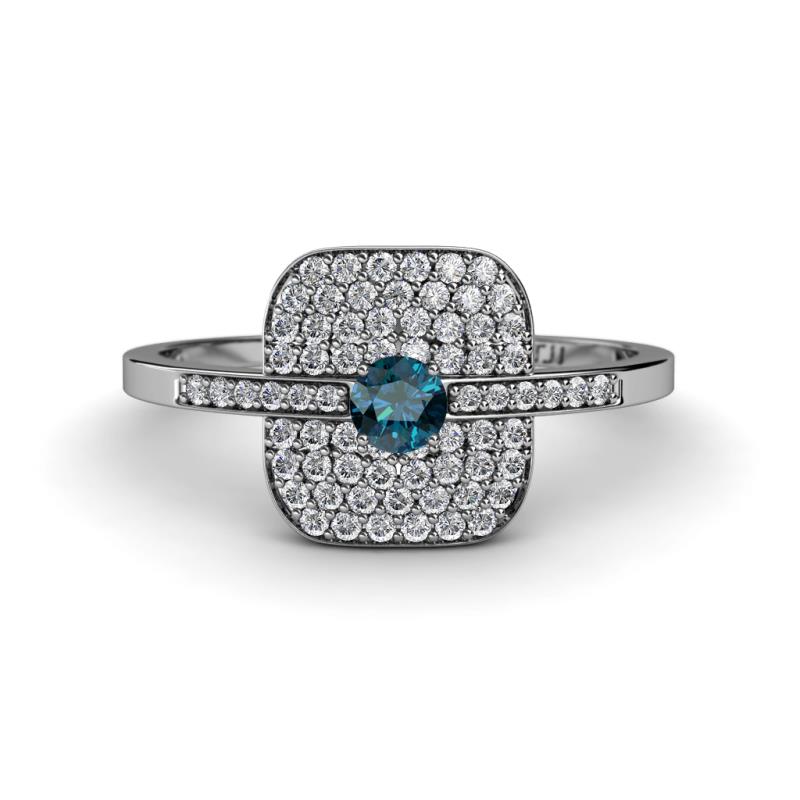 Faye Prima Round Blue Diamond and White Diamond Engagement Ring 