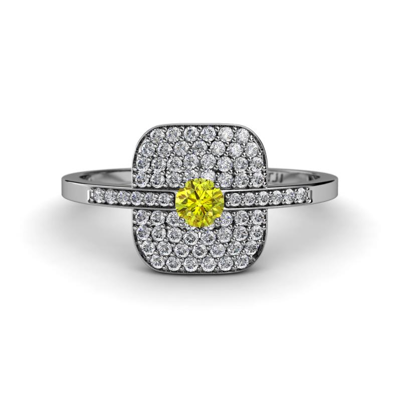 Faye Prima Round Yellow Diamond and White Diamond Engagement Ring 