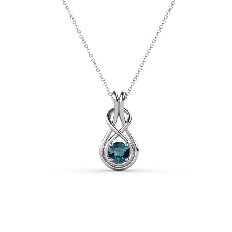 Amanda 3.00 mm Round Blue Diamond Solitaire Infinity Love Knot Pendant Necklace 