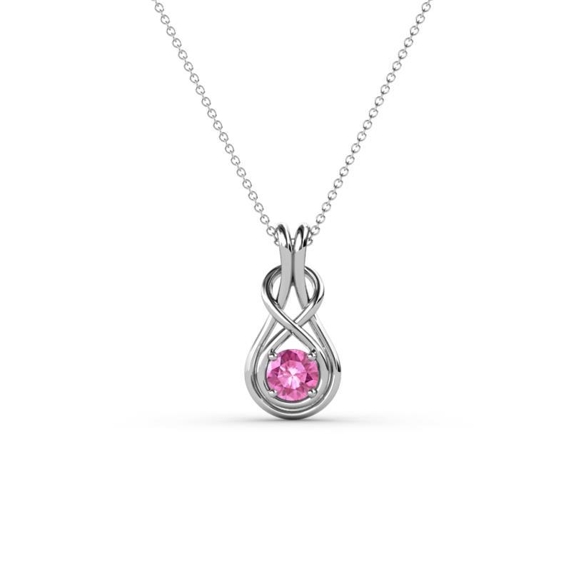 Amanda 3.00 mm Round Pink Sapphire Solitaire Infinity Love Knot Pendant Necklace 