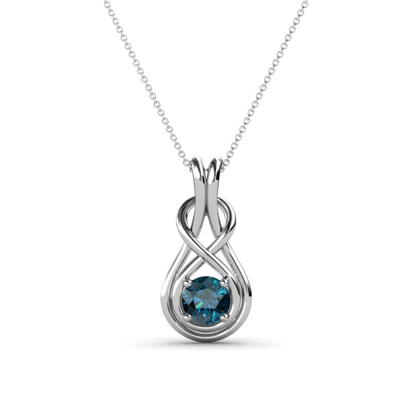 Amanda 4.00 mm Round Blue Diamond Solitaire Infinity Love Knot Pendant Necklace 