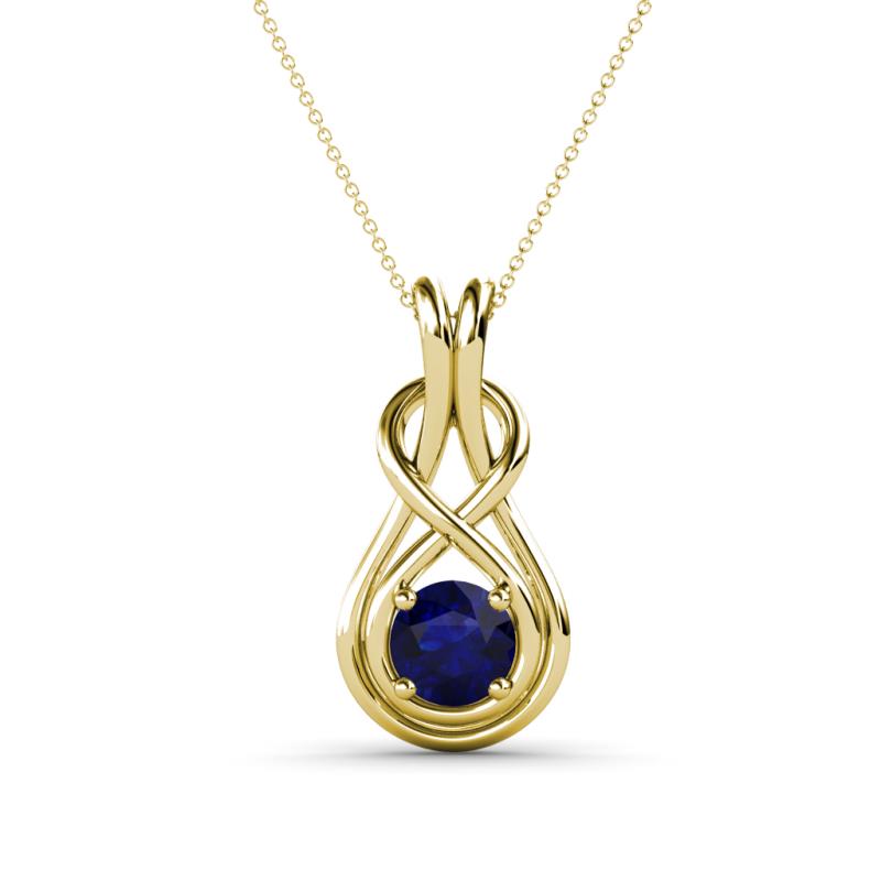 Amanda 5.00 mm Round Blue Sapphire Solitaire Infinity Love Knot Pendant Necklace 