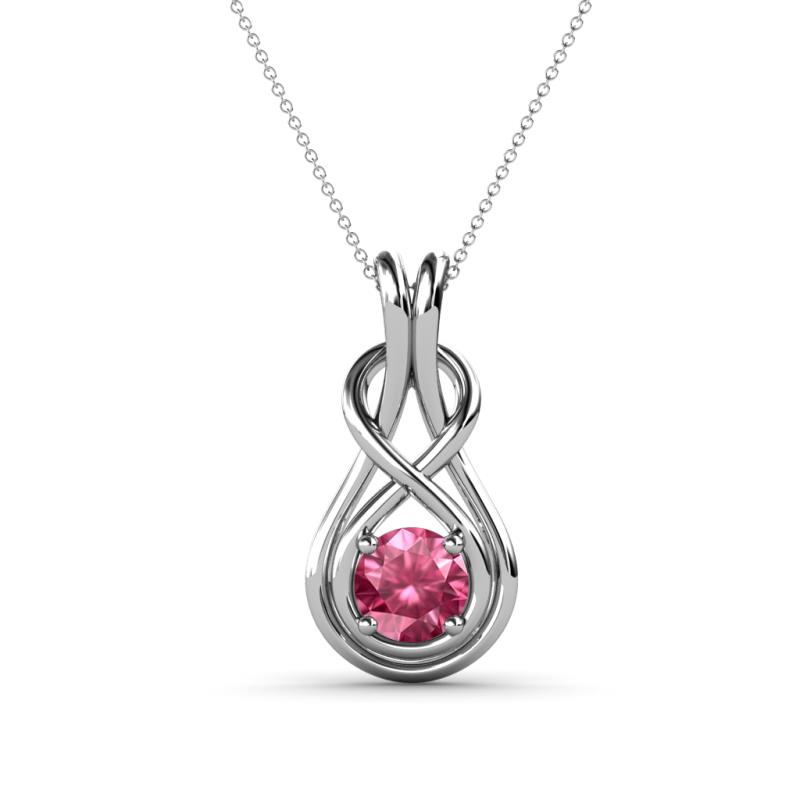 Amanda 5.00 mm Round Pink Tourmaline Solitaire Infinity Love Knot Pendant Necklace 