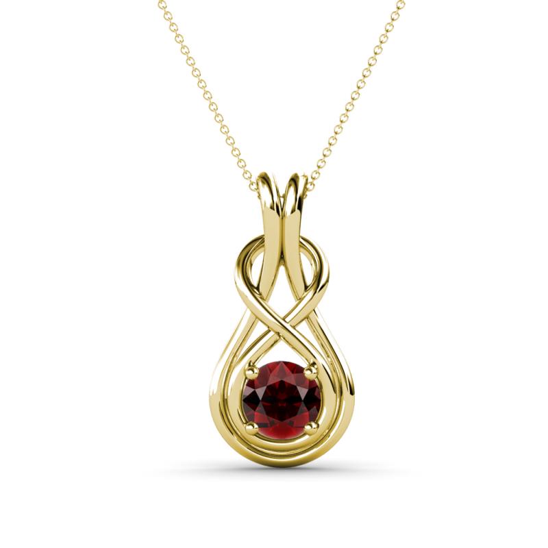 Amanda 5.00 mm Round Red Garnet Solitaire Infinity Love Knot Pendant Necklace 