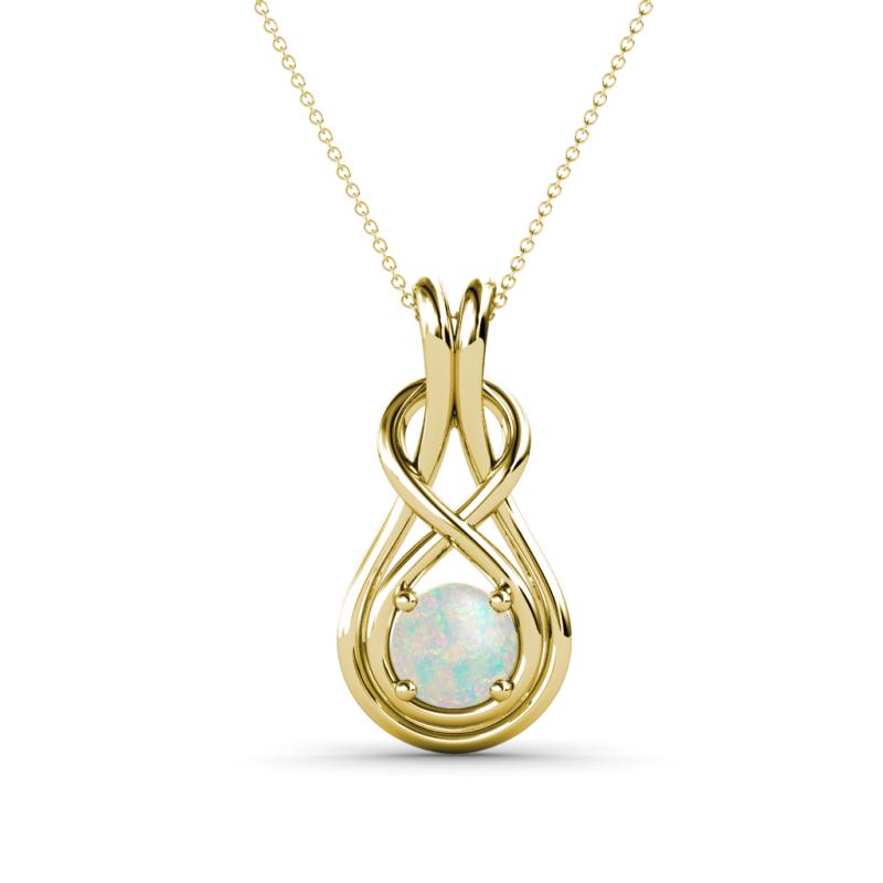 Amanda 5.00 mm Round Opal Solitaire Infinity Love Knot Pendant Necklace 