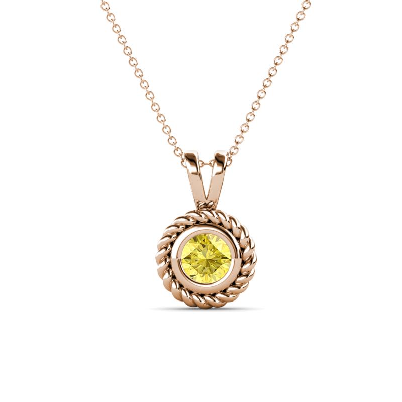 Juliya 5.00 mm Round Lab Created Yellow Sapphire Rope Edge Bezel Set Solitaire Pendant Necklace 