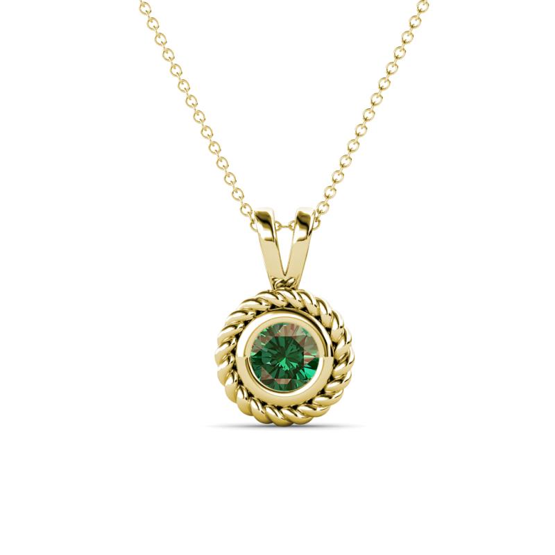 Juliya 5.00 mm Round Lab Created Alexandrite Rope Edge Bezel Set Solitaire Pendant Necklace 