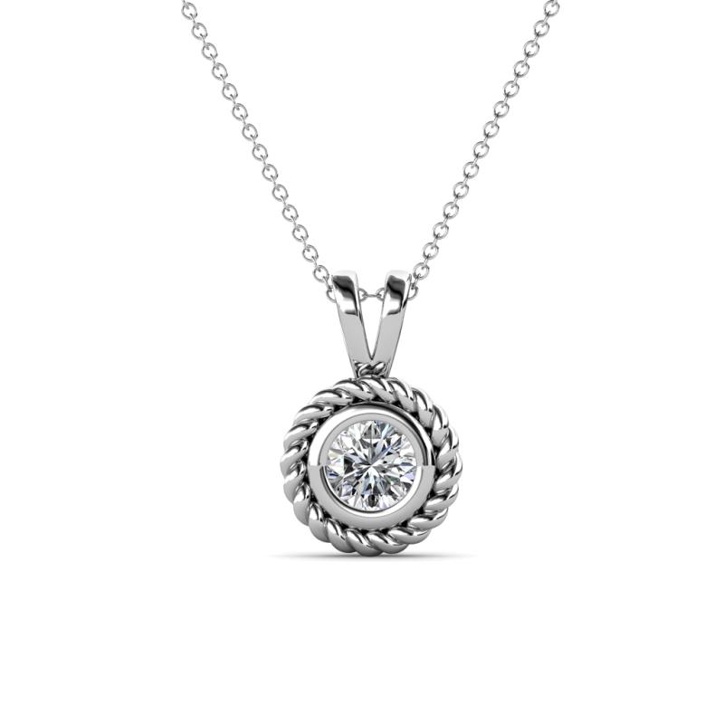 Juliya 5.00 mm Round Forever Brilliant Moissanite Rope Edge Bezel Set Solitaire Pendant Necklace 