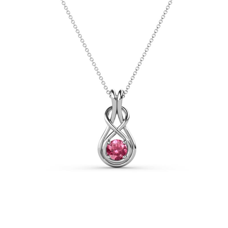 Amanda 3.00 mm Round Pink Tourmaline Solitaire Infinity Love Knot Pendant Necklace 