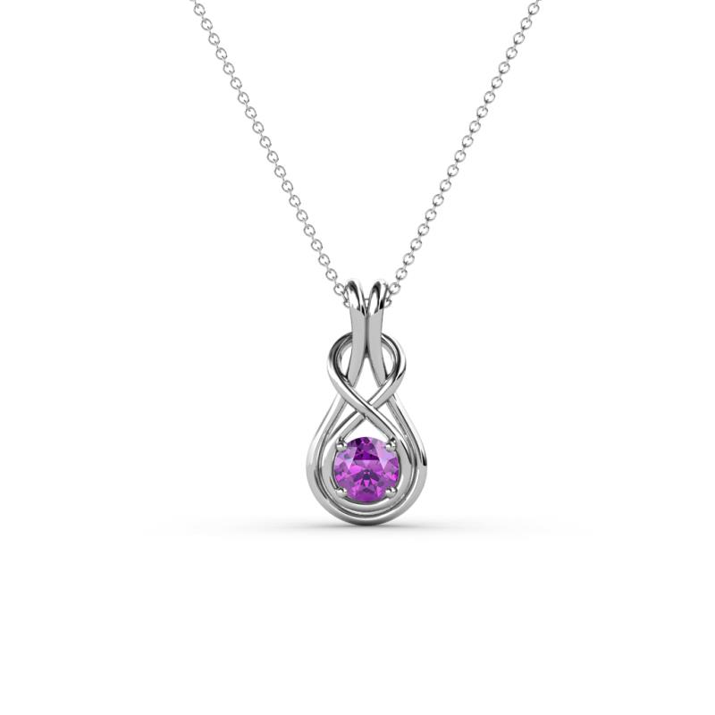 Amanda 3.00 mm Round Amethyst Solitaire Infinity Love Knot Pendant Necklace 