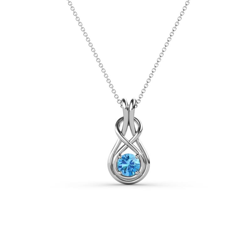 Amanda 3.00 mm Round Blue Topaz Solitaire Infinity Love Knot Pendant Necklace 