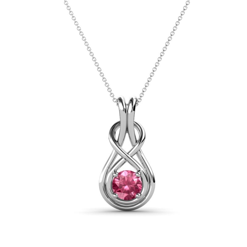Amanda 4.00 mm Round Pink Tourmaline Solitaire Infinity Love Knot Pendant Necklace 
