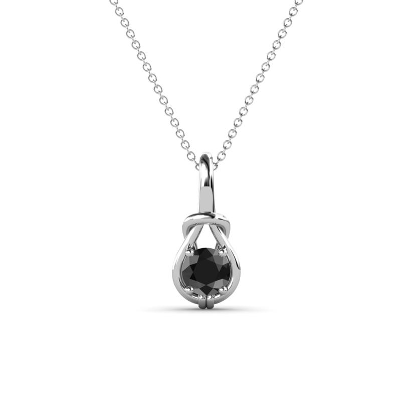 Caron 4.00 mm Round Black Diamond Solitaire Love Knot Pendant Necklace 