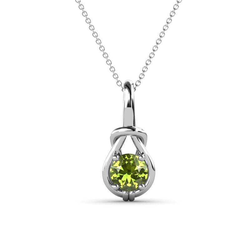 Caron 5.00 mm Round Peridot Solitaire Love Knot Pendant Necklace 