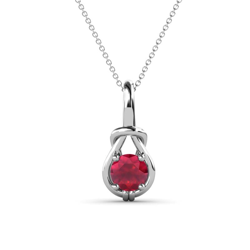 Caron 5.00 mm Round Ruby Solitaire Love Knot Pendant Necklace 