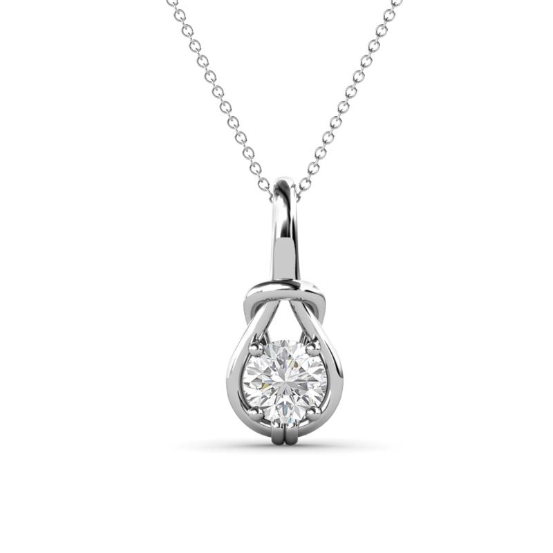 Caron 5.00 mm Round White Sapphire Solitaire Love Knot Pendant Necklace 