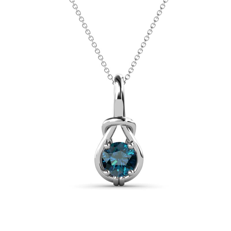 Caron 5.00 mm Round Blue Diamond Solitaire Love Knot Pendant Necklace 