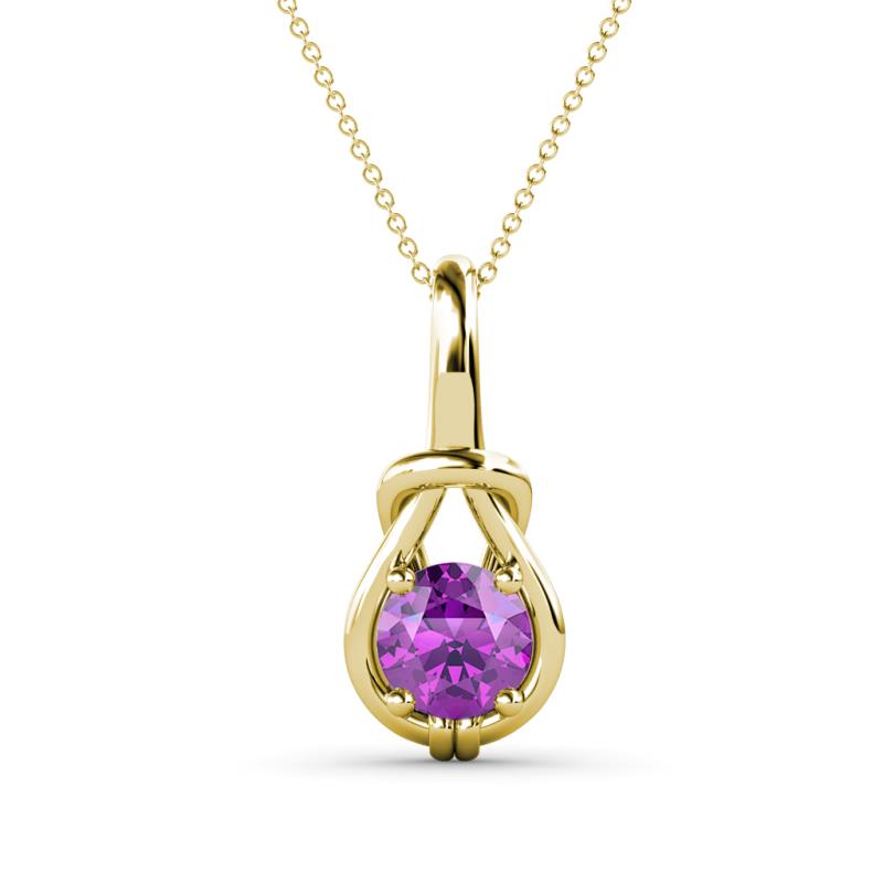Caron 6.50 mm Round Amethyst Solitaire Love Knot Pendant Necklace 