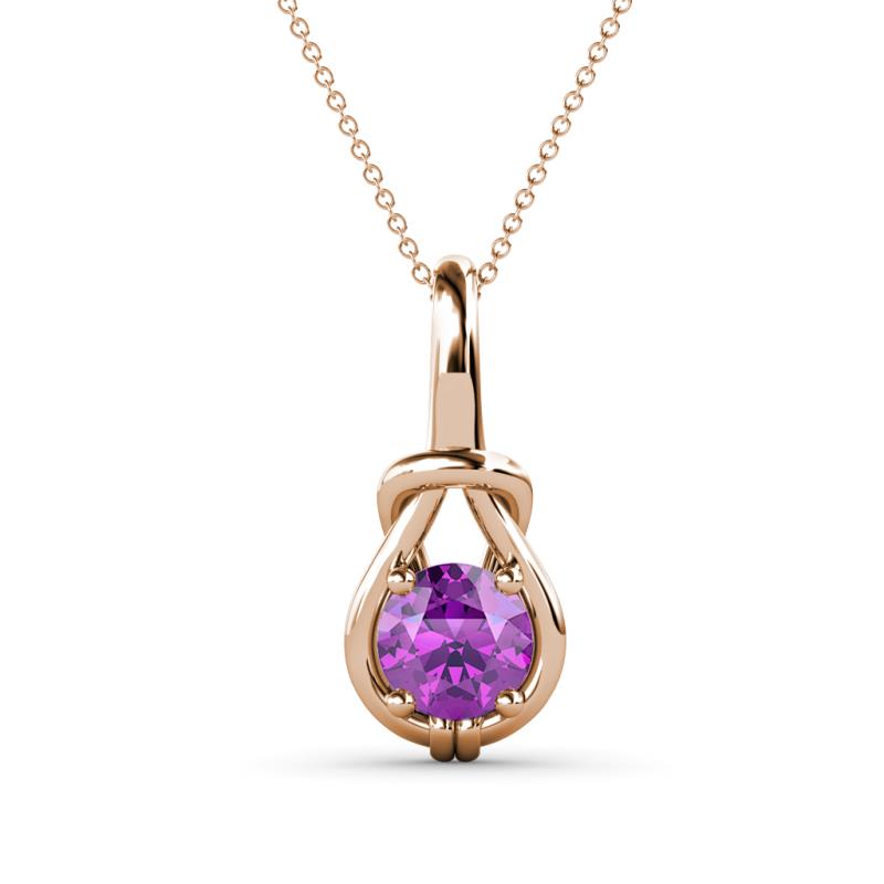 Caron 6.50 mm Round Amethyst Solitaire Love Knot Pendant Necklace 