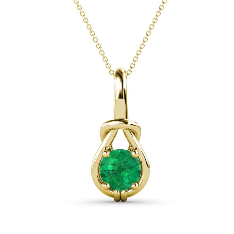 Caron 6.00 mm Round Emerald Solitaire Love Knot Pendant Necklace 