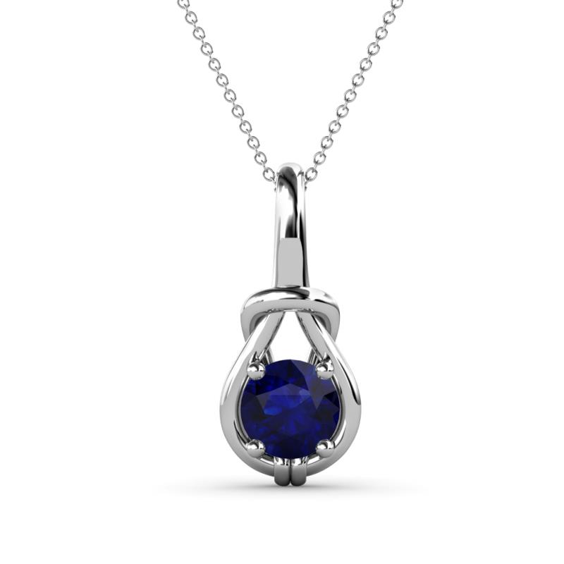 Caron 6.00 mm Round Blue Sapphire Solitaire Love Knot Pendant Necklace 