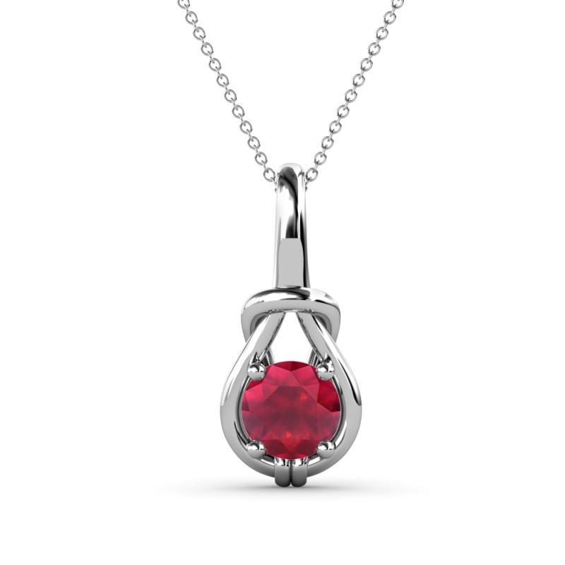 Caron 6.00 mm Round Ruby Solitaire Love Knot Pendant Necklace 