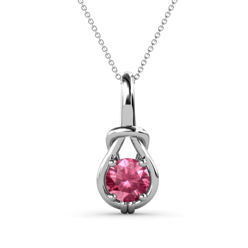 Caron 6.50 mm Round Pink Tourmaline Solitaire Love Knot Pendant Necklace 