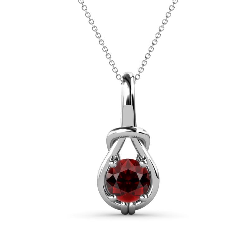 Caron 6.50 mm Round Red Garnet Solitaire Love Knot Pendant Necklace 