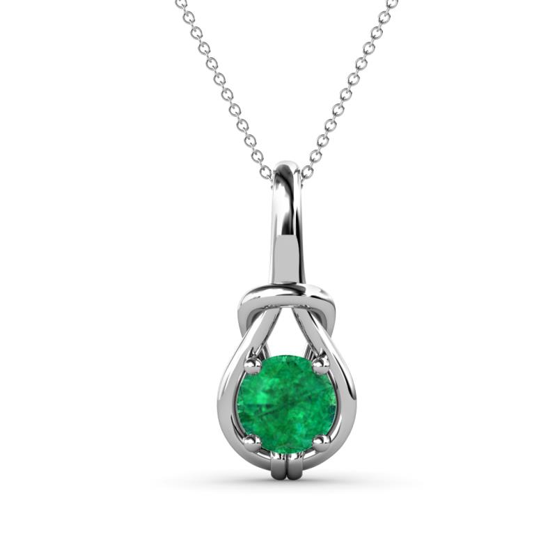 Caron 6.00 mm Round Emerald Solitaire Love Knot Pendant Necklace 