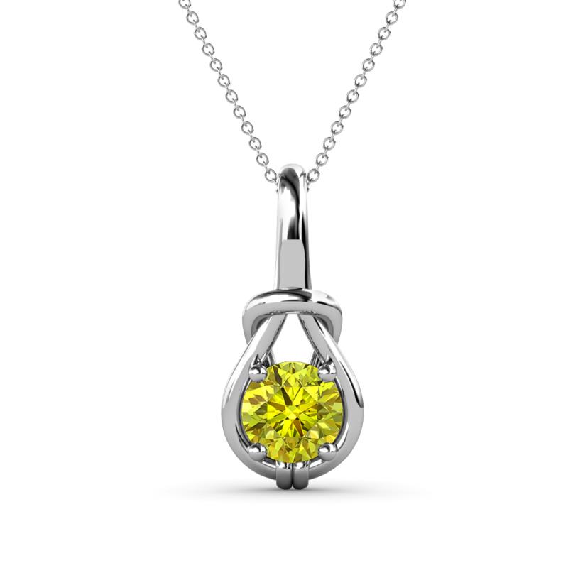 Caron 6.50 mm Round Yellow Diamond Solitaire Love Knot Pendant Necklace 