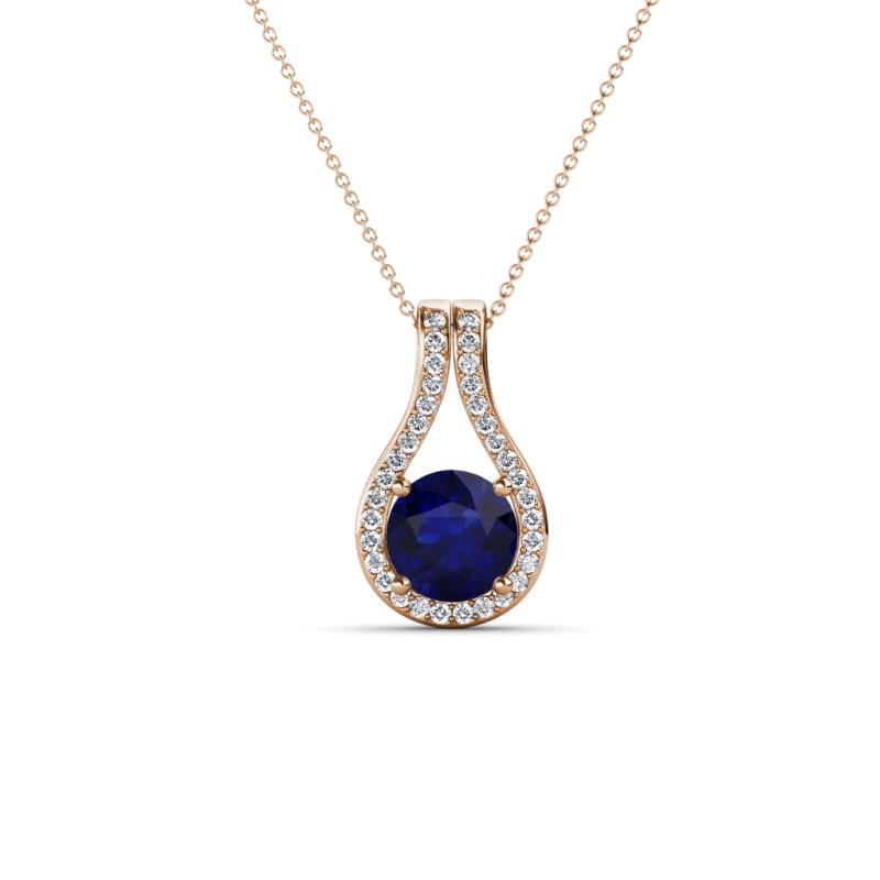 Lauren 5.00 mm Round Blue Sapphire and Diamond Accent Teardrop Pendant Necklace 