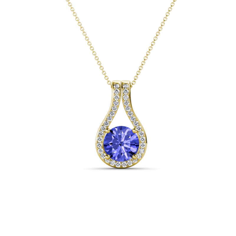 Lauren 5.00 mm Round Tanzanite and Diamond Accent Teardrop Pendant Necklace 