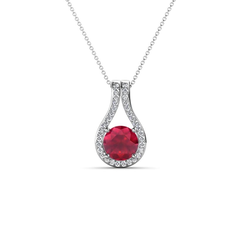 Lauren 5.00 mm Round Ruby and Diamond Accent Teardrop Pendant Necklace 